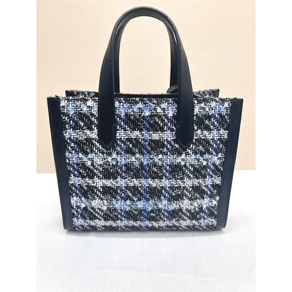 Kate Spade Manhattan Tote Womens Small Blue Black Excellent Tweed Crossbody Bag